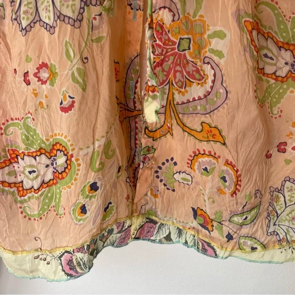 Johnny Was Peach Button-Up Tie Blouse - Picture 4 of 9